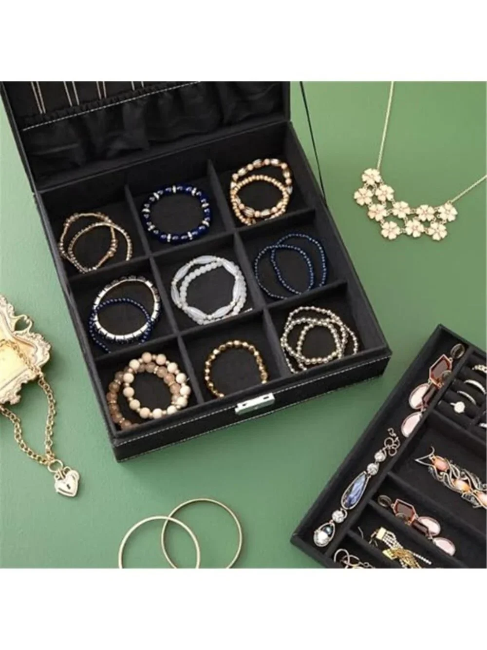 Velvet Jewelry Box Organizer Locking Storage Case Ring Necklace Earring Holder